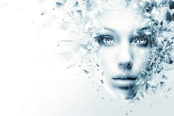 abstract futuristic Womans Face Surrounded by Shattered Glass