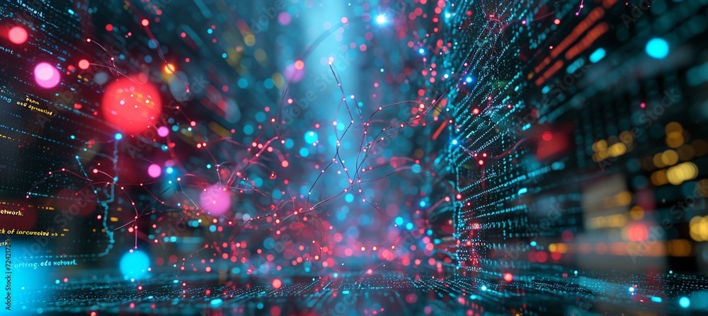 Poster neon network design: illuminating connectivity with vibrant and dynamic elements for a futuristic an