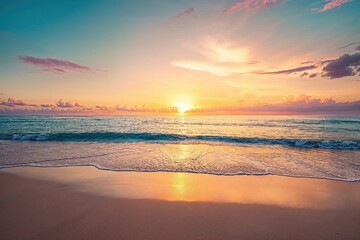 Paradise get-away Environment in Bora Bora. Tourism wallpaper with Majestic Sunrise Beach.