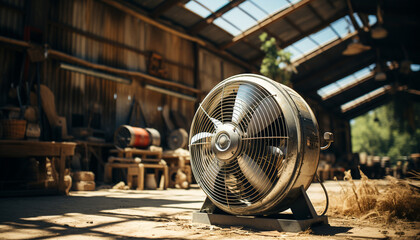 An old rusty propeller turning inside an industrial workshop generated by AI - obrazy, fototapety, plakaty
