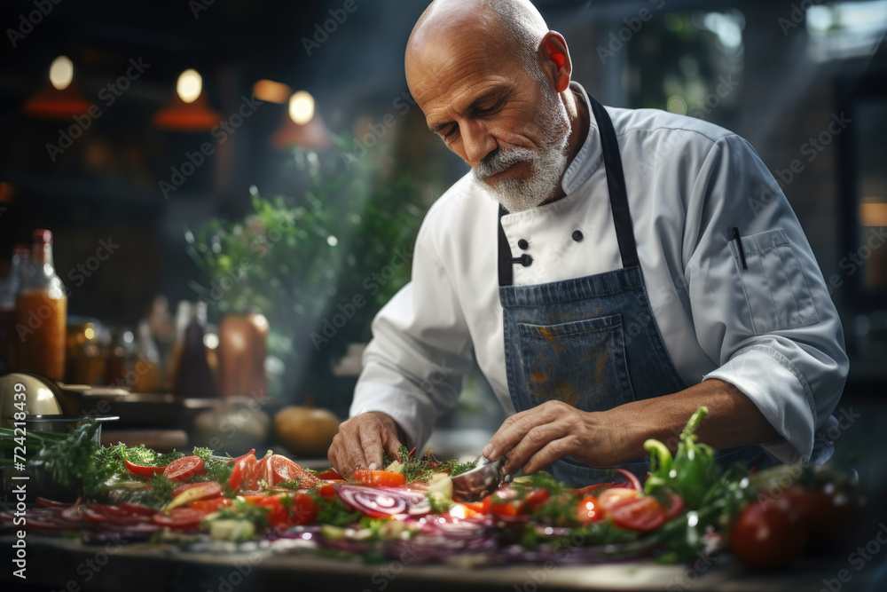 Poster a chef teaching a cooking class, highlighting culinary skills and sharing knowledge. generative ai.