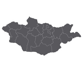 Mongolia map. Map of Mongolia administrator provinces in grey color