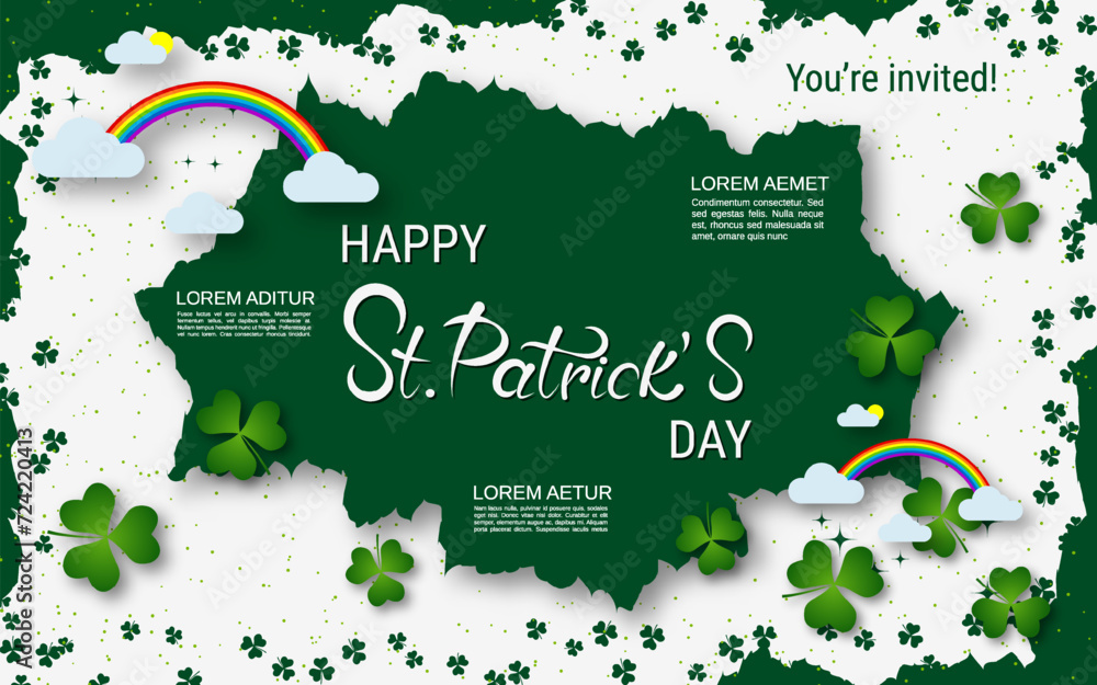 Poster st.patrick's day vector illustration. white background with clover leaves and design elements