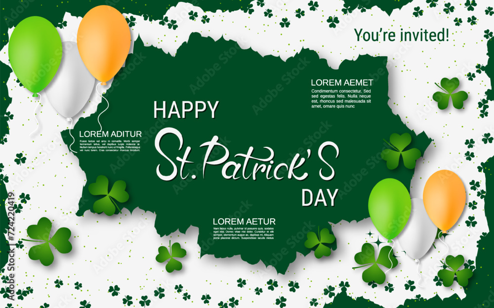 Poster st.patrick's day vector illustration. white background with clover leaves and design elements
