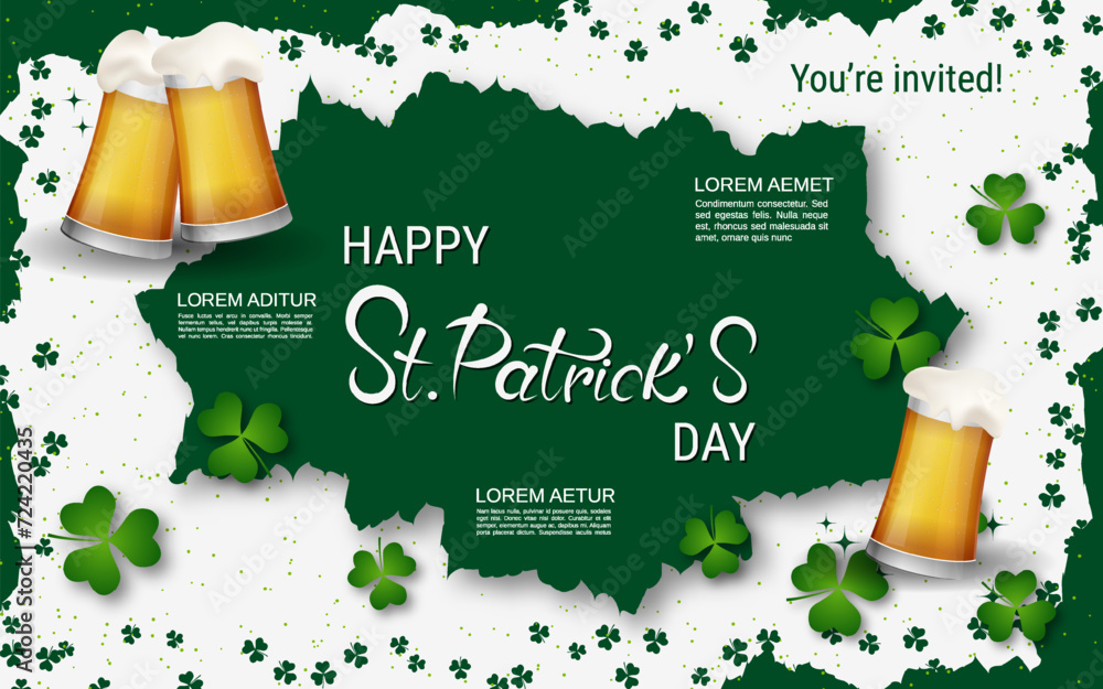 Poster st.patrick's day vector illustration. white background with clover leaves and design elements