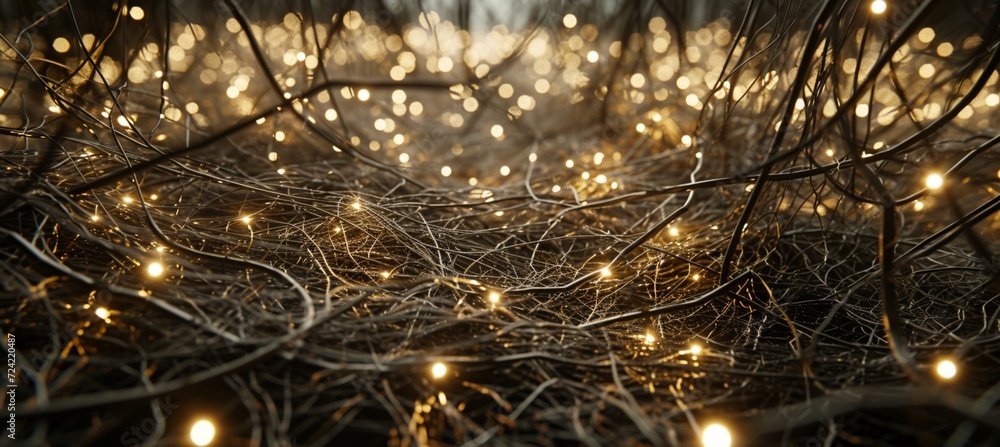 Poster radiant webs of glowing threads: an illuminated tapestry of interconnected brilliance unfolding in t