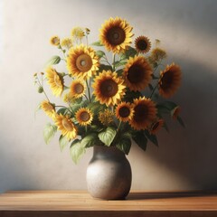 Sunflower flowers standing in a vase on a table.