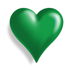 A classic green heart, the universal symbol of love, is a popular design element for Valentines Day greeting cards on white backdrop
