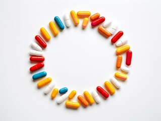 Obraz premium Stack of Colorful Medical Pills Health Treatment Isolated on White Background AI Generated