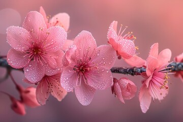 Amazing macro photography of cherry blossom branches, the embodiment of the beauty and tenderness of spring blossoms
