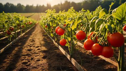 Fresh ripe tomato on the farm - obrazy, fototapety, plakaty