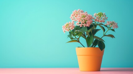 Asclepias milkweed flower in pot on minimalist vivid background