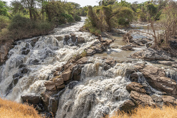A waterfall into a rocky gorge in the Awash National Park, Ethiopia