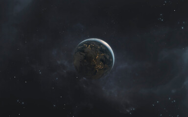 3D illustration of Earth planet in deep blue space. High quality digital space art in 5K - realistic visualization © Vadimsadovski