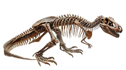 Well preserved skeleton of a dinosaur in good condition on white background in high resolution and quality. concept of well preserved fossils in a museum