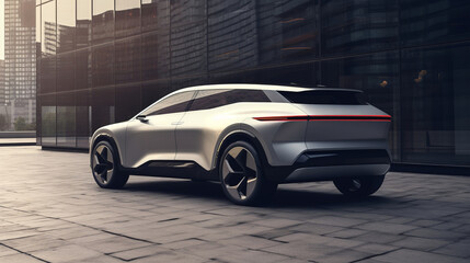 Naklejka premium A modern concept of an electric car on a city street