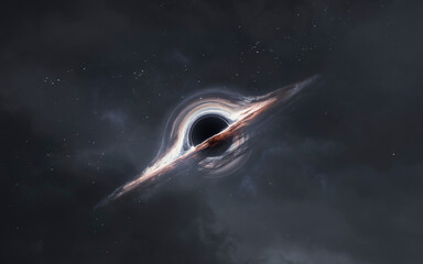 Obraz na płótnie Canvas 3D illustration of giant Black hole in deep space. High quality digital space art in 5K - realistic visualization