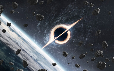 3D illustration of giant Black hole in deep space. High quality digital space art in 5K - realistic visualization © Vadimsadovski