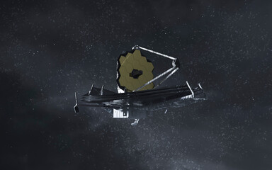 3D illustration of modern space telescope. High quality digital space art in 5K - realistic visualization