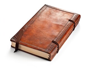 Obraz premium Vintage Leather-Bound Book Isolated on White Background AI Generated