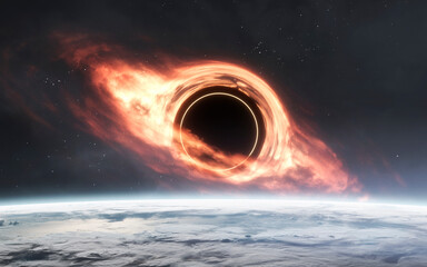 3D illustration of giant Black hole in deep space. High quality digital space art in 5K - realistic visualization © Vadimsadovski