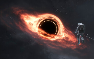 3D illustration of giant Black hole in deep space. High quality digital space art in 5K - realistic visualization