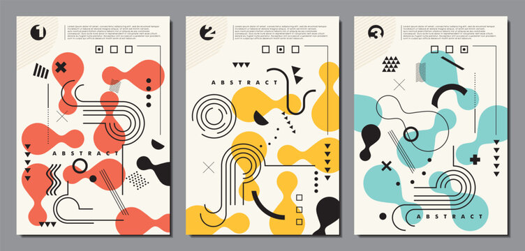 Abstract background with various geometric shapes, lines and design elements. Creative minimalist templates set. Covers and backdrops artistic vector illustration.