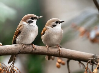 Birds on a branch closeup photography