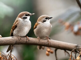 Fototapeta premium Birds on a branch closeup photography