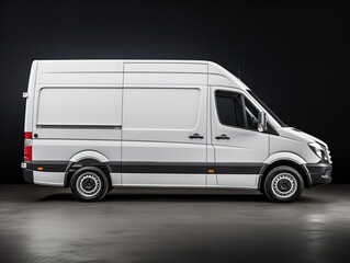 Fototapeta premium White Delivery Car Side View Commercial Shipping Isolated on White Background AI Generated