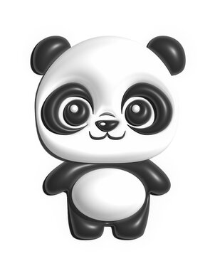 Cartoon cute panda. 3D illustration. Isolated on a white background