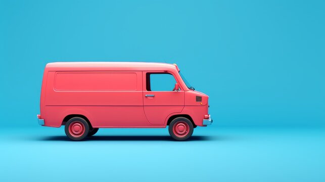 3d delivery car red bright blue background