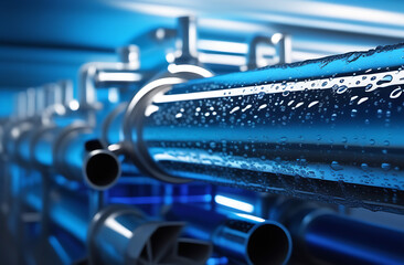 Materials for plumbing on a blue background