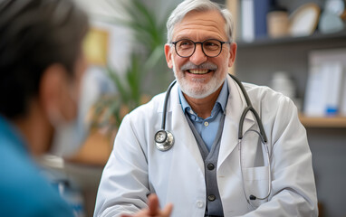 portrait of senior doctor talking with patient