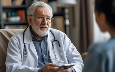 portrait of senior doctor talking with patient