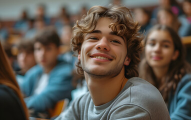 portrait of a smiling man in college lecture class
