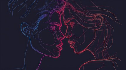 Couple face line art with dark background