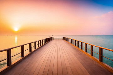 Sunrise on shuidong bay boardwalk in maoming, guangdong