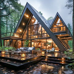 Contemporary home design integrates nature offering a harmonious escape 3d illustration high quality