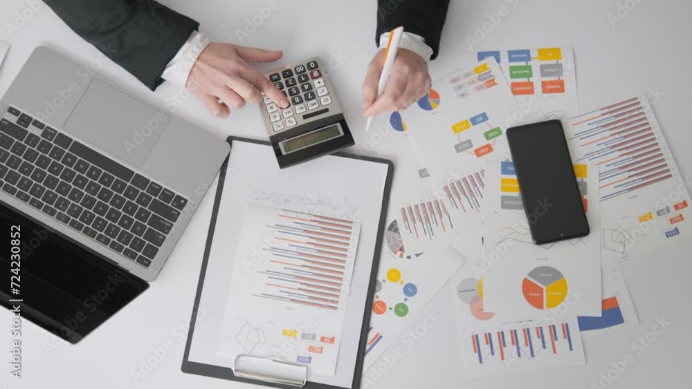 Poster The accountant keeps records of tax liabilities and optimizes financial transactions using effective tools. An accountant's desktop, where she analyzes financial statements and maintains documentation