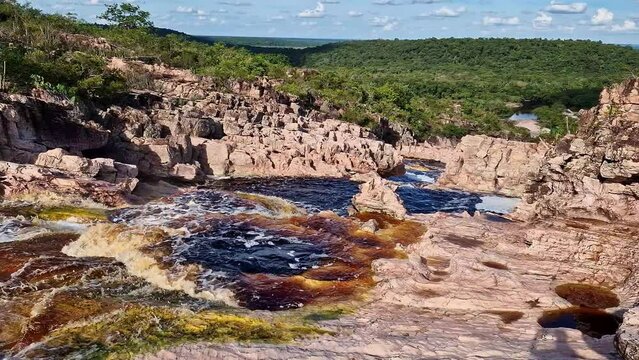 Roncador waterfall in the Pantanal Marimbus in Andarai, Chapada Diamantina in Bahia, Brazil