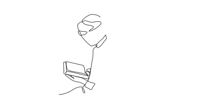 Animated self drawing of a Muslim man read the Quran and praying in the mosque during Ramadhan video illustration. Ramadhan Mubarak activity illustration in simple linear style video design concept.
