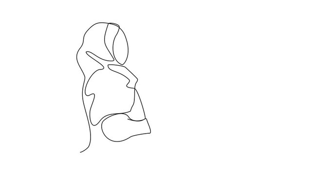Animated self drawing of a Muslim woman is preparing a menu for breaking the fast with dates and drinks video illustration. Ramadhan Mubarak activity illustration in simple linear style video design.