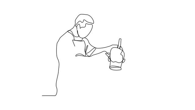 Animated self drawing of a barber is shaving his customer in the barbershop video illustration. Barbershop activity illustration in simple linear style video design concept. suitable for your asset.