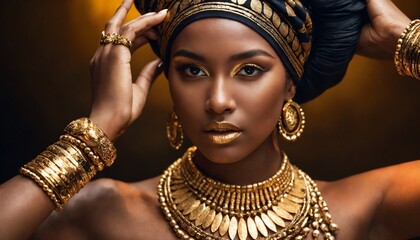 African Woman in Gold Make-up Close-up Portrait