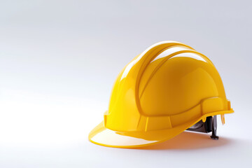 Yellow safety helmet on a white background, Engineering architecture concepts, Banner design