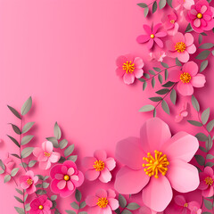 Flat Nature botanical autumn flowers on Pink background