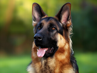 Alert German Shepherd Dog with Glossy Black and Tan Coat - Canine Portrait Illustrating Concepts of Loyalty, Guarding, Intelligence, and Obedience