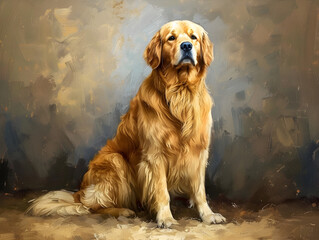 Golden Retriever Dog Portrait on Abstract Canvas Background - A Concept of Loyalty, Friendship, and Pet Therapy with Rich Golden Hue Fur