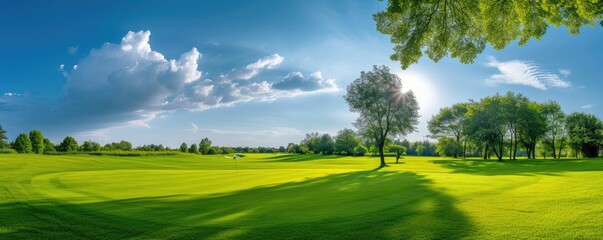 A beautiful golf course at a summer sunny day